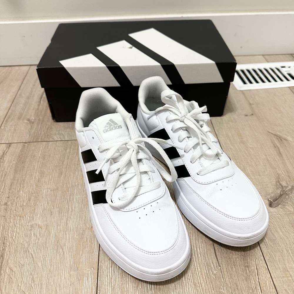 Adidas Women’s White Sneakers with Black Stripes